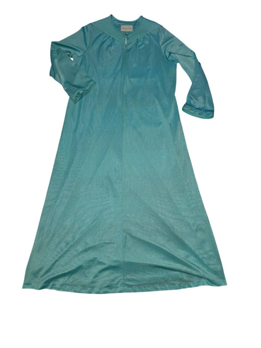 Vintage 1970's Vanity Fair Mint Green Long Sleeve Double Button Half Zipper Robe
